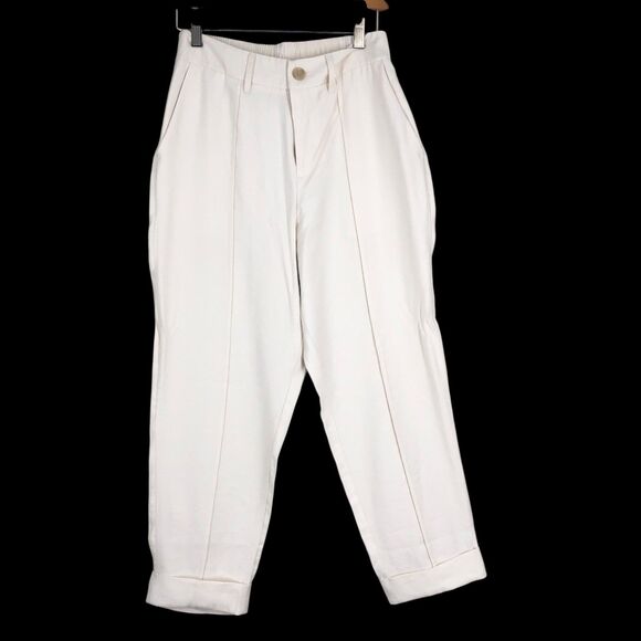 NWT Women’s High Rise Slim Straight Leg Pintuck Ankle Pants, Ivory Trousers SZ 8 - Picture 2 of 12
